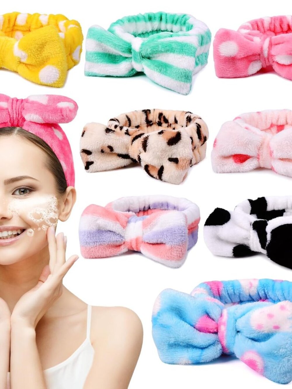 8 Pcs Spa Headband for Women Facial Makeup Headband Face Wash Coral Fleece